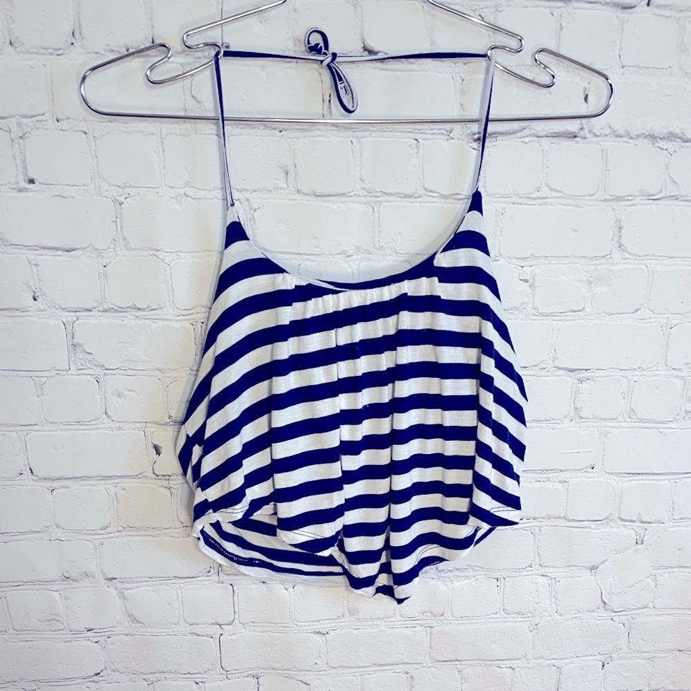 Navy & white stripes halter crop top XS